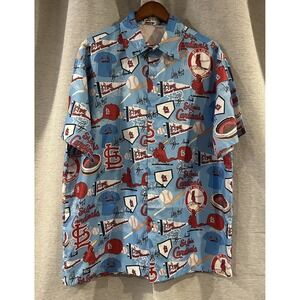 St Louis‎ Cardinals Shirt Mens XL Blue Button Up Baseball MLB Hawaiian Print